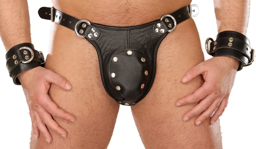 Pánske kožené tangá s krytom na penis