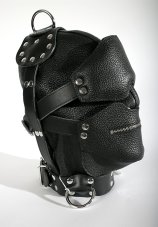 Kožená BDSM maska z hrubé kůže, se zipem a polstrovanou oční maskou