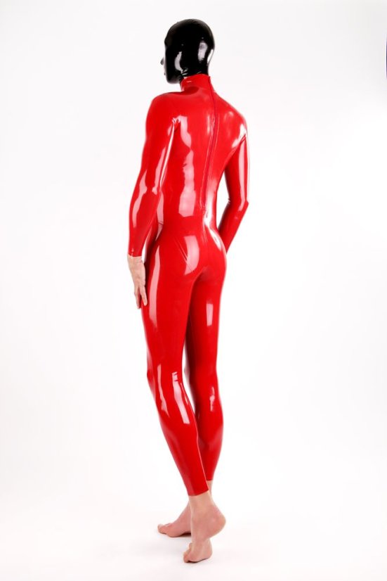 Pánsky latexový catsuit so zadným zipsom - červený