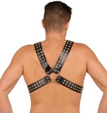 Kožený hrudný postroj s dvojradovými prackami - pohľad zozadu