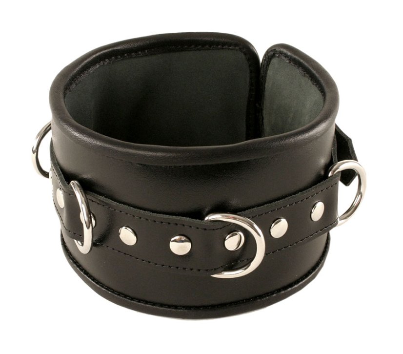 Čierny kožený obojok s kovovými kruhmi