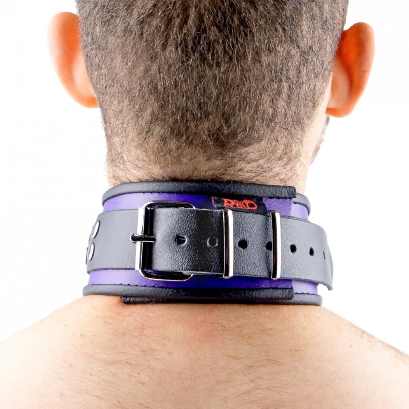 Kožený obojok "The Red" fialovo-čierny s lemovaním