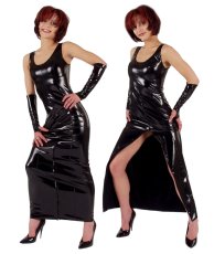 Dlhé lakové šaty s vysokým rázporkom na zips