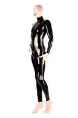 Pánsky latexový catsuit s predným zipsom - čierny