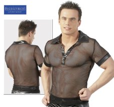Men's mesh shirt with shiny collar and sleeve trims Men's mesh shirt with shiny collar and sleeve trims
