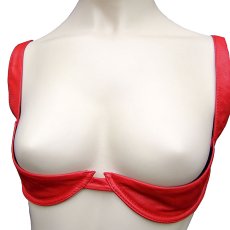 Kožená otvorená push-up podprsenka - červená