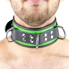 Leather Collar "The Red" Green-Black with Trim Leather Collar "The Red" Green-Black with Trim