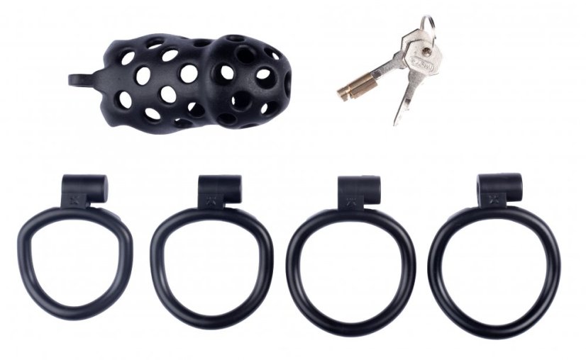 Čierny pás cudnosti pre mužov - dierkované prevedenie, veľkosť XL - obsah balenia