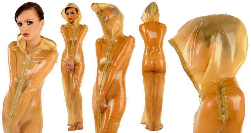 Latexové vrece s kapucňou a zipsami