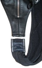 Women's leather bodysuit with short sleeves - crotch detail