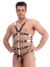 Luxusný kožený postroj v kombinácii kože a kovu - pohľad spredu