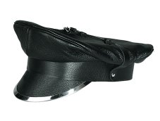 Leather police cap (service cap) with metal edge on visor