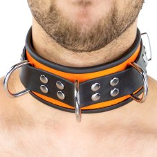 Leather Collar "The Red" Orange-Black with Trim Leather Collar "The Red" Orange-Black with Trim