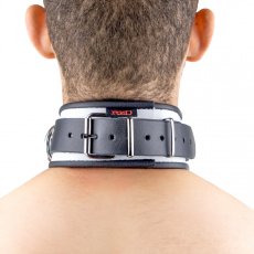 Kožený obojek "The Red" bílo-černý s lemováním