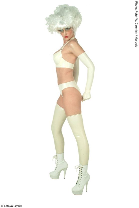 Latexová podprsenka s pásikom za krk a zapínaním na 2 patenty - biela