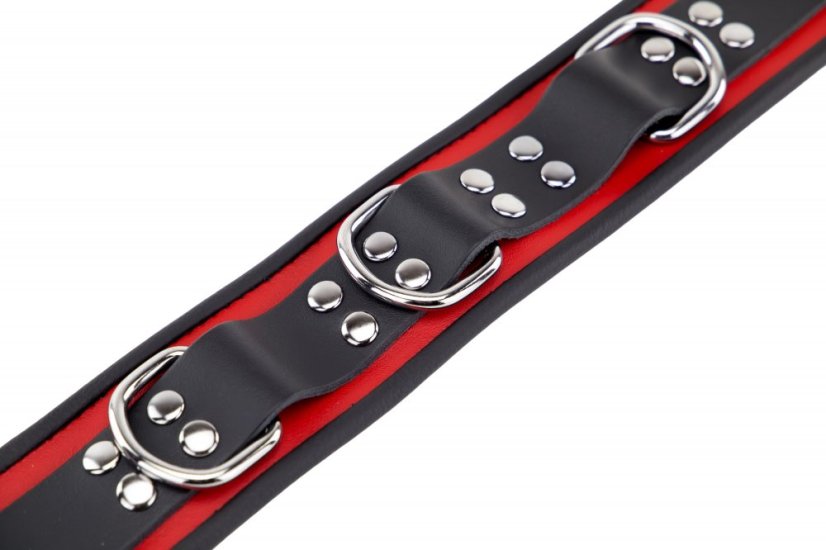 Kožený obojok "The Red" červeno-čierny s lemovaním