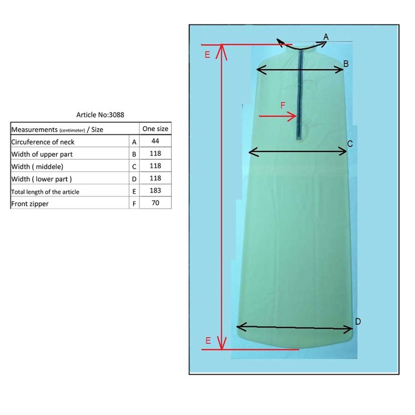 Latexový spacák - tabuľka veľkostí