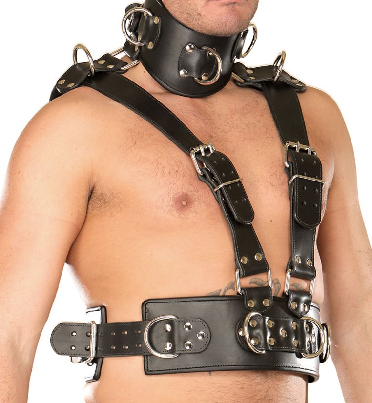 Masívny postroj z hrubej kože (polstrovaný) - detail spredu