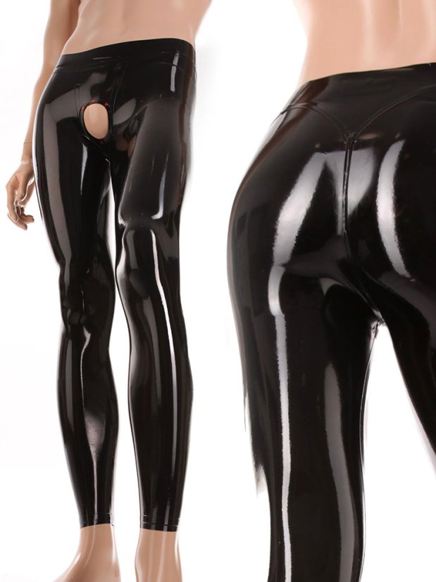 Pánske latexové legíny s rafinovanými otvormi - čierne