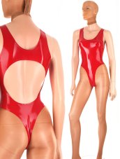 Women's sexy latex swimsuit with a striking back cutout
