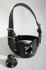 Leather head harness with penis-shaped gag