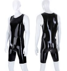Pánsky latexový skrátený catsuit, tzv. surfsuit s ramienkami a zipsom v rozkroku