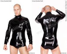 Latex bodysuit with long sleeves and stand-up collar