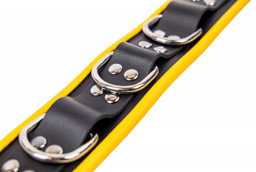 Kožený obojok "The Red" čierny so žltým lemovaním