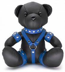 Kožený BDSM medvídek - modrý postroj - gb16045