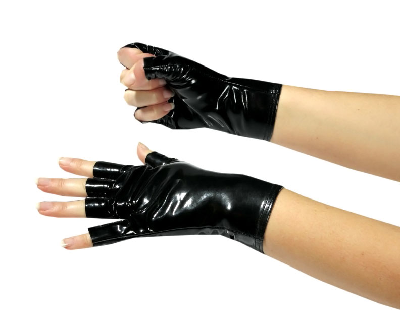 Krátke lakové rukavice bez prstov