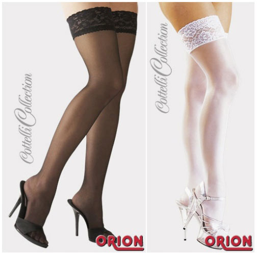 Classic self-holding stockings finished with wide lace