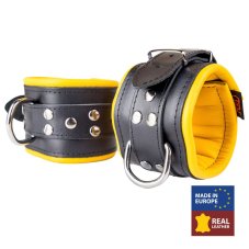 Leather Ankle Cuffs "The Red" Black-Yellow (Padded) - gb30072