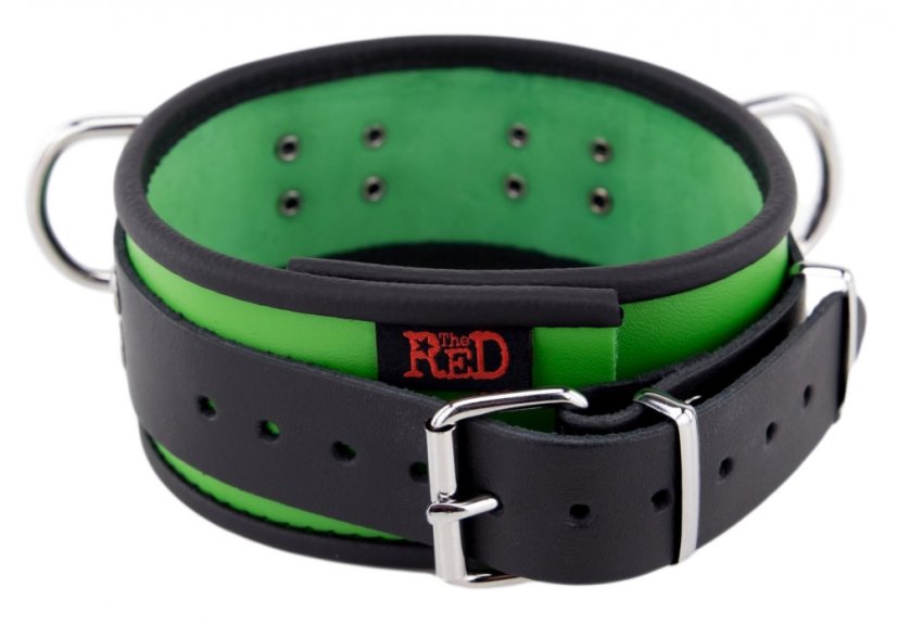 Kožený obojok "The Red" zeleno-čierny s lemovaním