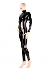 Pánský latexový catsuit s předním zipem - černý