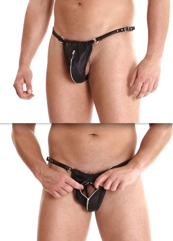 Pánske kožené tangá so zipsom