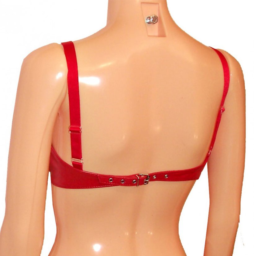 Kožená podprsenka s klasickými ramienkami - detail zapínania a ramienok