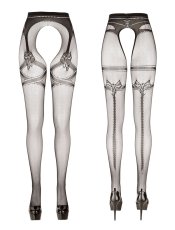 Crotchless fishnet tights with garter pattern