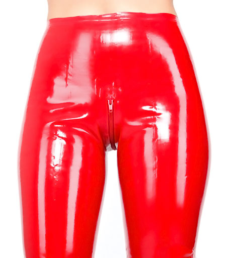 Latexové legíny so zvýšeným pásom a zipsom v rozkroku