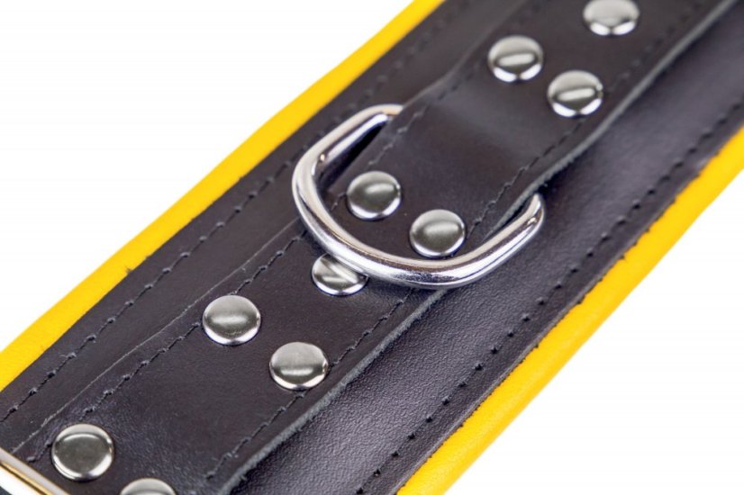 Kožená pouta na nohy "The Red" černo-žlutá (polstrovaná) - gb30072