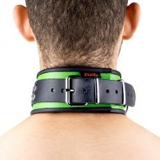 Kožený obojok "The Red" zeleno-čierny s lemovaním