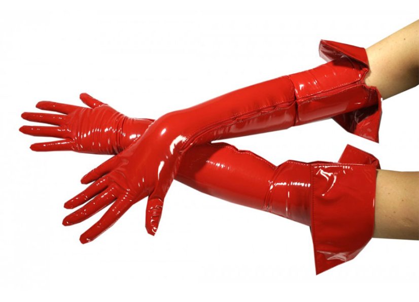 Long lacquer gloves with slits and zipper