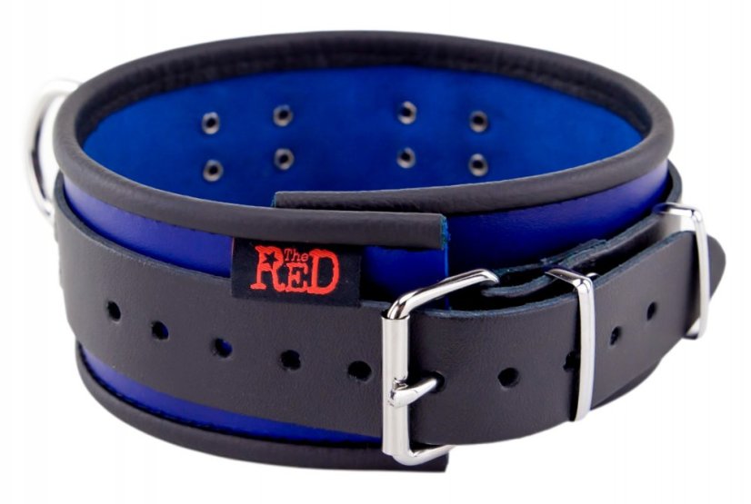 Kožený obojok "The Red" modro-čierny s lemovaním