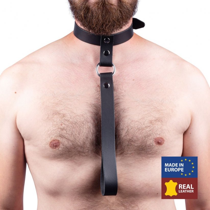 BDSM kravata - kožený obojek s vodítkem