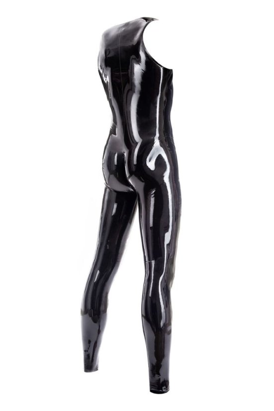 Pánsky latexový catsuit bez rukávov, so zipsom v rozkroku - pohľad zozadu