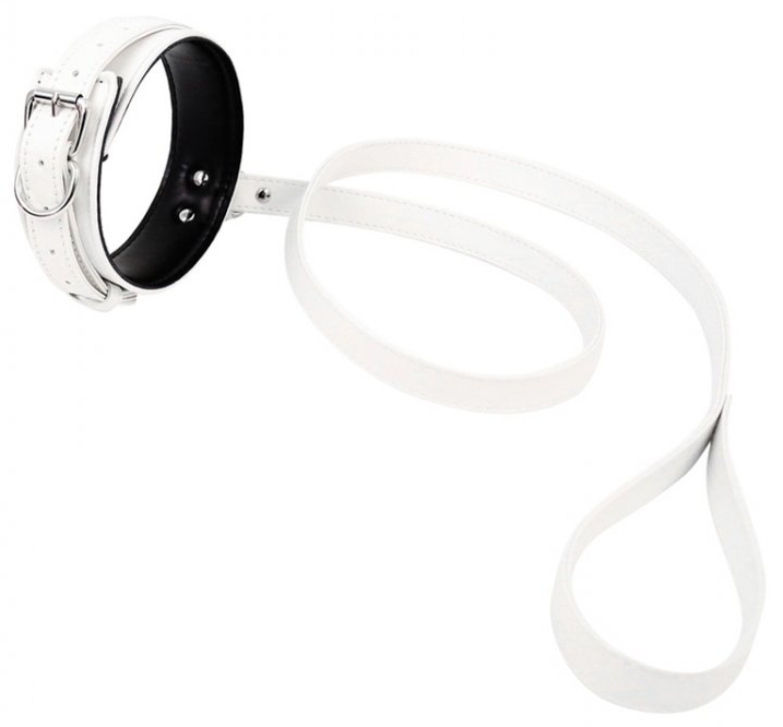 White Collar with Leash - Faux Leather