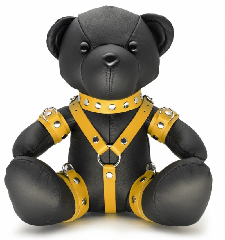 Kožený BDSM medvedík - žltý postroj - gb13698