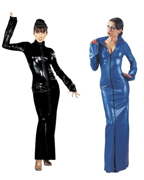 Dlouhé latexové šaty s dvoucestným zipem