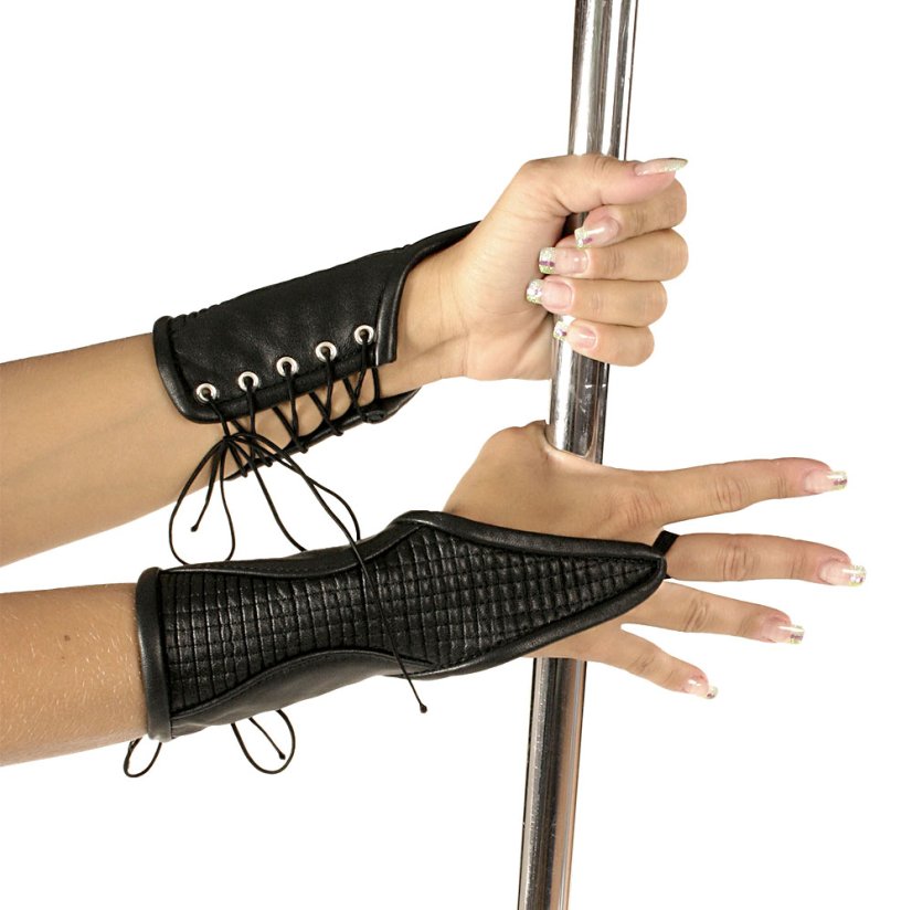 Krátke kožené rukavice s vrúbkovanou vsadkou