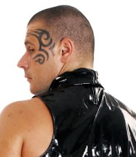 Lakované tričko bez rukávov so stojačikom pri krku - detail