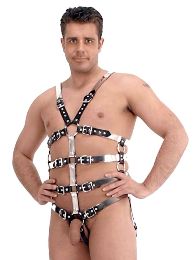 Luxusný kožený postroj v kombinácii kože a kovu - pohľad spredu